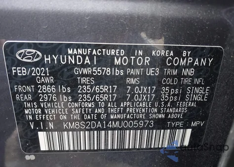 2021 Hyundai Santa Fe Hybrid Blue из США, поврежденный, VIN KM8S2DA14MU005973